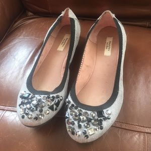 Simpy Vera Grey & Black Rhinestoned Flats Size 10